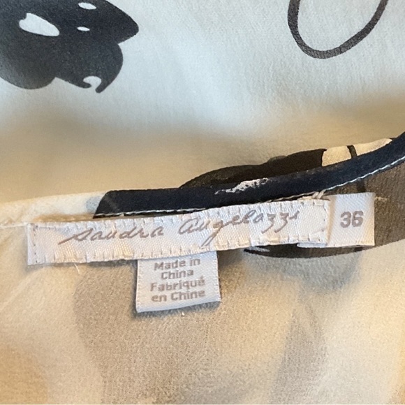 Sandra Angelozzi SILK unique ivory/cream tea length dress black floral sz 6 - Picture 11 of 16